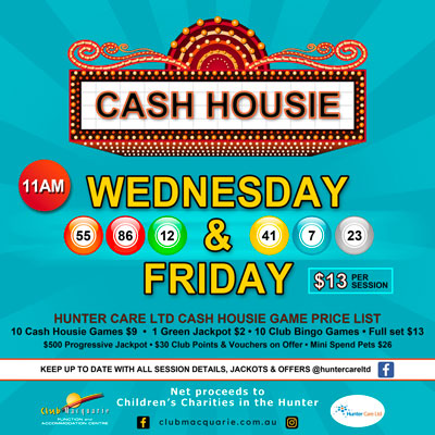 Cash Housie Club Macquarie Wed and Friday