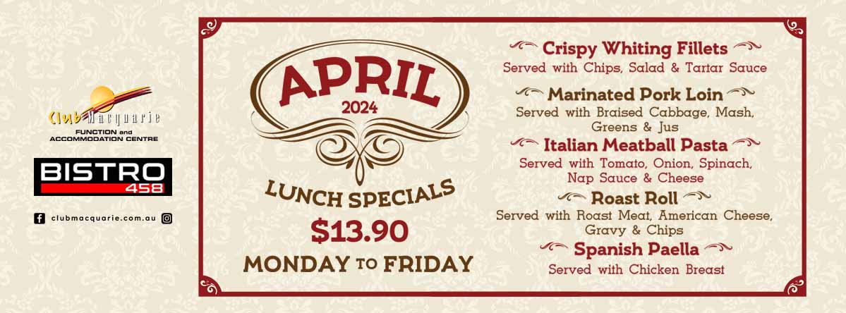 Club Macquarie Lunch Specials Monday to Friday